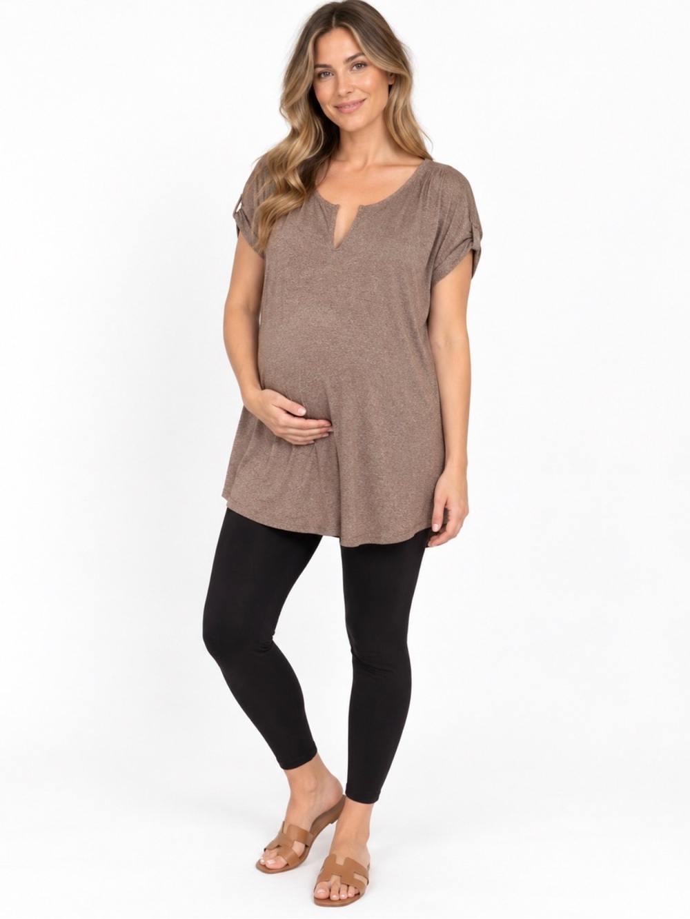 🌿 Old Navy Maternity Brown Knit Top Size Large Soft Stretch Tee Comfort Fit